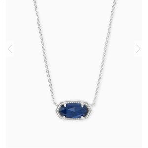 Elisa Silver Pendant Necklace In Navy Cat's Eye